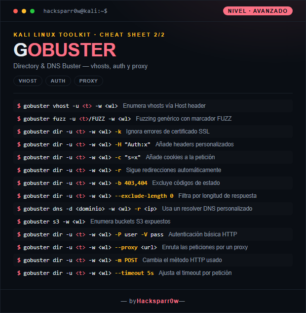 GOBUSTER cheat sheet — Advanced