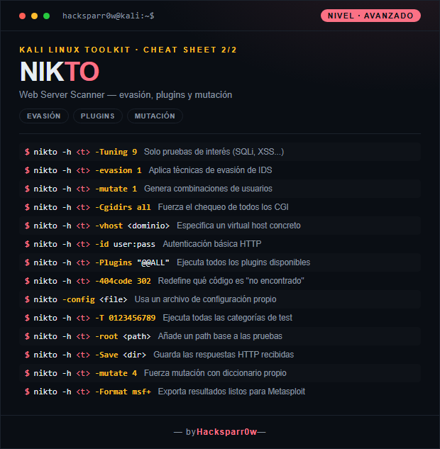 NIKTO cheat sheet — Advanced